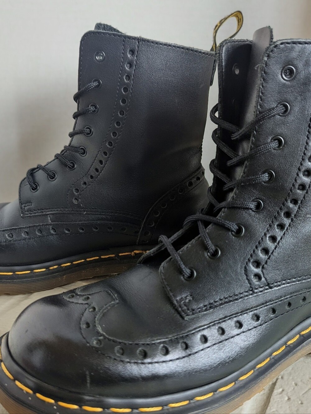 Vtg Dr. Martens 3A36 Wingtip Brogue 8-Eye Boots Sz 7 Made in England Rare Black - Picture 9 of 16
